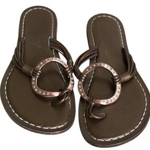 Bernardo O Ring with Crystals, Copper Colored Leather Sandal size 8